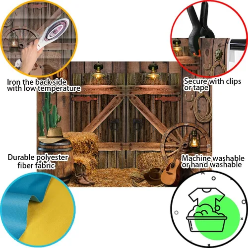 Vista 6 de Fondo de madera rústica de vaquero occidental, para casa de granero, fondo de fotografía para niños, niños, fiesta de cumpleaños, decoración