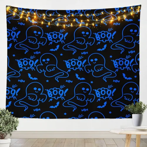 Vista 25 de Feelyou Halloween Wall Art for Bedroom Living Room Cartoon Ghost Tapestry Decoration for Kids Boys Girls Red Tapestry Wall Hanging Ghost Festival