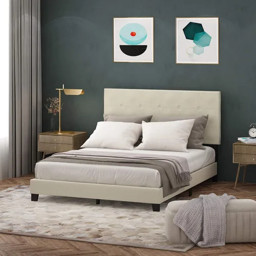 Vista 15 de Furinno Laval Marco de Cama Plataforma Tapizado con Botones Penachos, Individual, Glacier