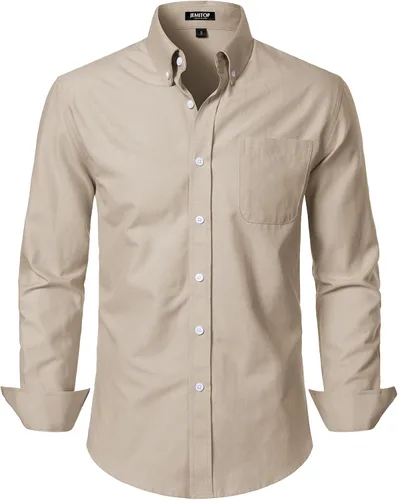 Vista 19 de JEMITOP Camisas de manga larga Oxford ligeras para hombre