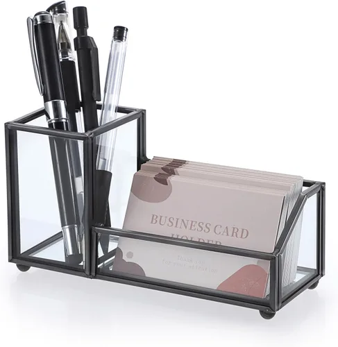 Vista 9 de Hipiwe - Tarjetero de cristal transparente con soporte para guardar bolígrafos, color negro