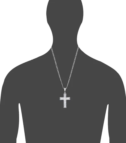 Vista 2 de Collar con colgante de cruz de plata de ley sin Jesús, acabado de corte de diamante y cadena