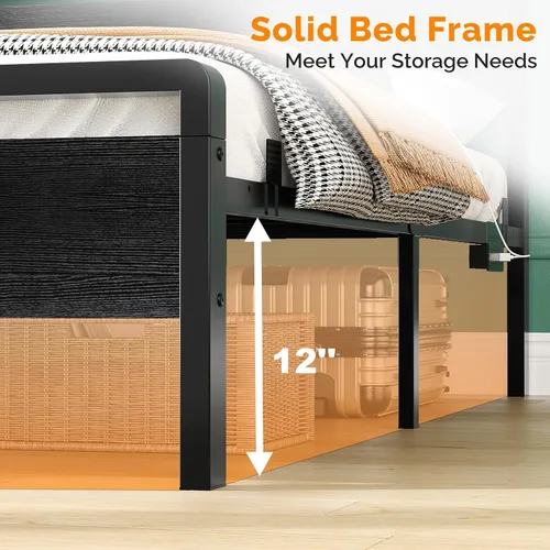 Vista 5 de VINGLI Base de cama de plataforma individual con cabecero y estribo LED, estación de carga USB, cama de panel de metal con espacio de almacenamiento