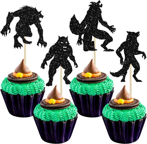 Vista 27 de Gyufise 1 pieza de decoración de pastel de cumpleaños con purpurina montada de terror clásico de Halloween para temática de terror sangriento
