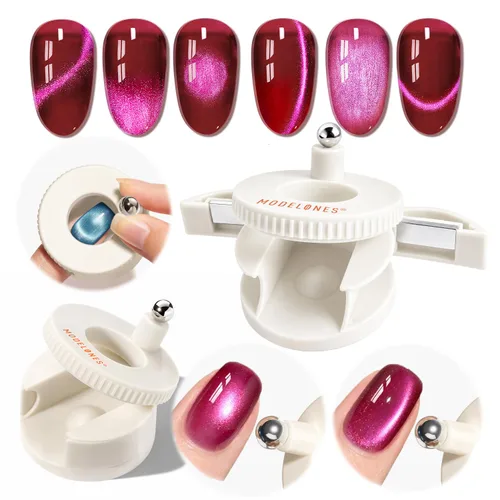 Vista 21 de modelones - Juego de 6 esmaltes en gel con efecto de ojo de gato cristalino, holográfico 9D, brillantina, negro, azul, morado, verde, con imán