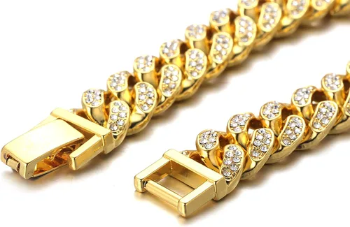 Vista 5 de Halukakah Cadena de eslabones cubanos para hombres helados, cadena de oro para hombre de 0.591in, pulseras Miami de 7 pulgadas (7.1in) en chapado
