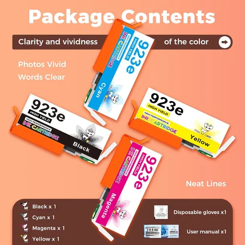 Vista 8 de Miss Deer 923 XL Ink Cartridges 4-Pack Upgraded Chip Compatible for HP 8130 923XL 923e HP923 Combo Pack High Yield use for OfficeJet Pro 8130e