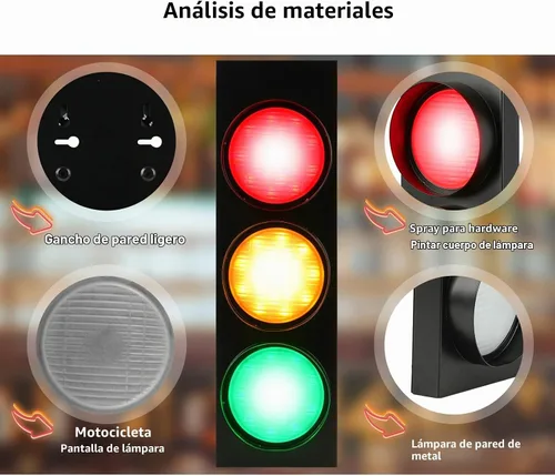 Vista 6 de HOMIER Lámpara de pared de semáforo, lámpara LED de tráfico de estilo retro con control remoto, decoración de luz de parada de tráfico de sala