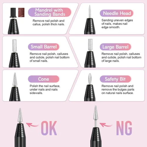 Vista 7 de Taladro de uñas eléctrico de 20000 rpm, compacto, portátil, Efile, profesional, manicura y pedicura, kit de taladro de lima de uñas para acrílico