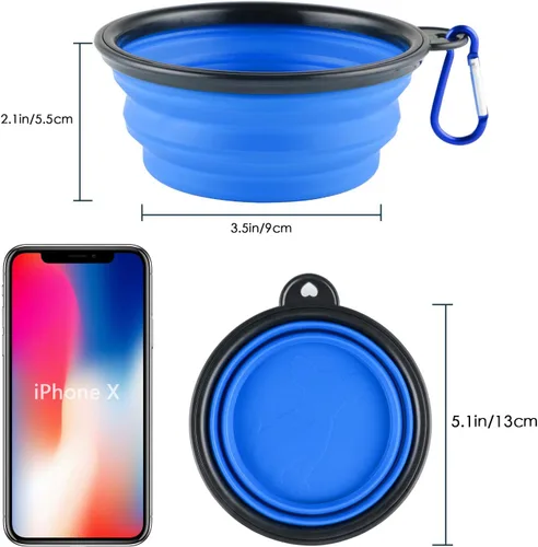 Vista 2 de 3 cuencos plegables de silicona para perros, plato plegable expandible para mascotas pequeñas, comida y agua, tazón portátil de viaje, etiqueta