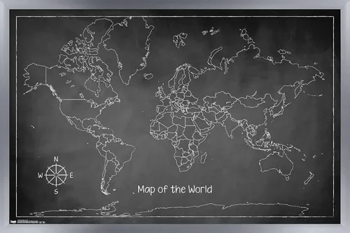 Vista 14 de Trends International Chalk Map-World - Póster de pared, 14.725 x 22.375 pulgadas, versión enmarcada de madera de granero Versión enmarcada Barnwood