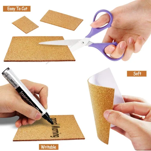 Vista 3 de Paquete de 30 cuadrados de corcho autoadhesivos de 4 x 4 pies para manualidades de bricolaje