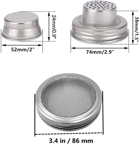 Vista 3 de Sprout Sprouting Mesh Strainer Shaker Tapas Kit para Tarro Mason Tapa Plata 2 Pack