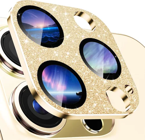 Vista 7 de Protector de lente de cámara para iPhone 14 Pro/iPhone 14 Pro Max, cobertura completa 3D con purpurina brillante, calidad de imagen sin afectación