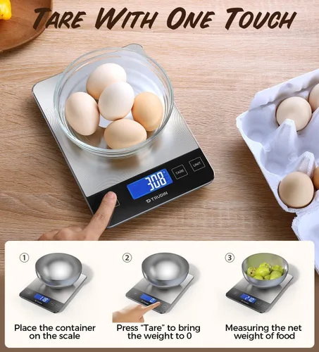 Vista 6 de Báscula de alimentos de 33 libras, báscula digital de cocina de grado NASA, mide con precisión gramos y onzas para hornear y cocinar, vidrio