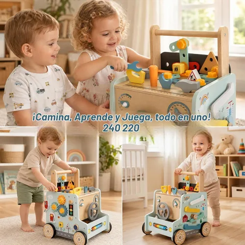 Vista 7 de Andador de madera para bebé con herramientas de banco de juguetes para Centro de actividades Montessori 9 en 1 juguete para niños que aprenden a