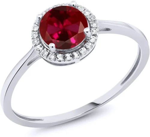 Vista 72 de Gem Stone King Anillo de compromiso de boda de oro blanco de 10 quilates con piedra natal y halo de diamantes Redondo de 0.236 in Anillo de oro