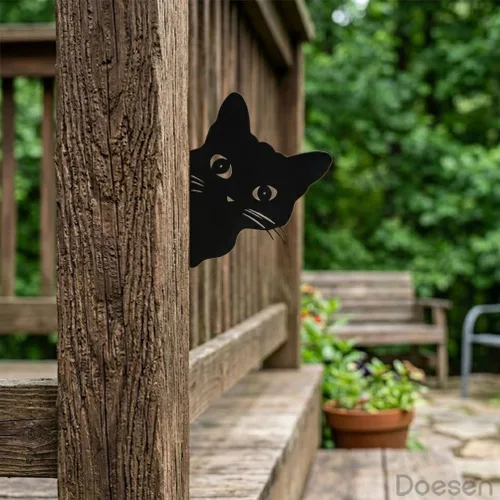 Vista 9 de Black Cat Fence Decor Metal Cats Yard Art Outdoor and Garden, Metal Cats Silhouette Garden Decor for Outside Lawn Patio Courtyard, Cute Kitty Fence