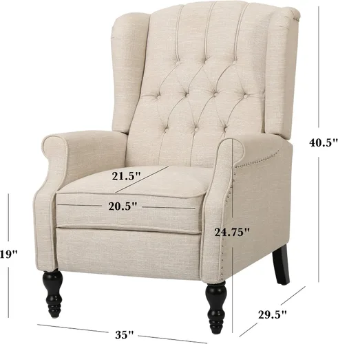 Vista 3 de Sillón reclinable, de la marca Elizabeth Tufted, Tela, Light Beige