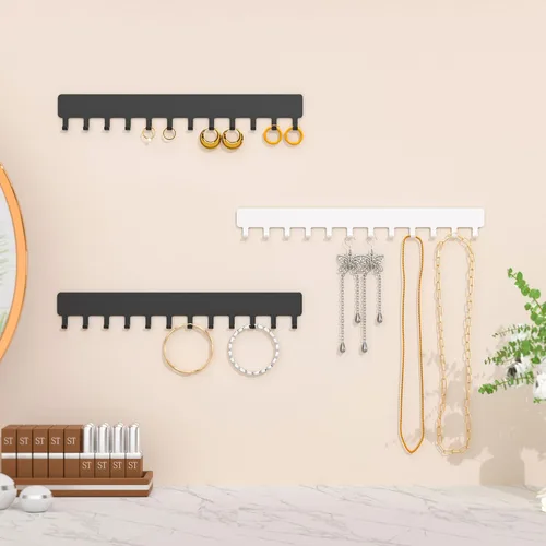 Vista 4 de Bussdis Organizador de Collares - Organizador de Joyería Colgante, Autoadhesivo, Montaje en Pared, Paquete de 2, Negro