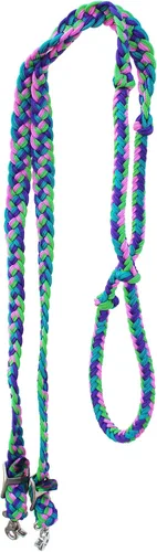 Vista 6 de CHALLENGER Pro Rider Hand Braided Multicolored Nylon Horse Barrel Reins w/Snaps 607152
