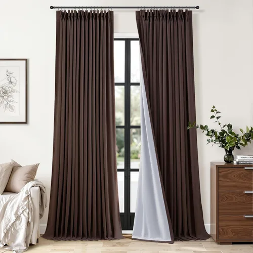 Vista 23 de Cortinas opacas plisadas de lino beige y blanco de 90 pulgadas de largo para dormitorio o sala de estar, juego de 2 paneles, oscurecimiento