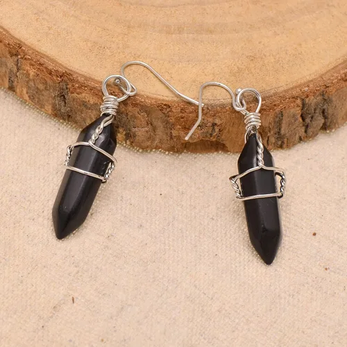 Vista 23 de Pendientes de cristal de punta envuelta en alambre de piedra pulida para mujer Reiki Energy Healing