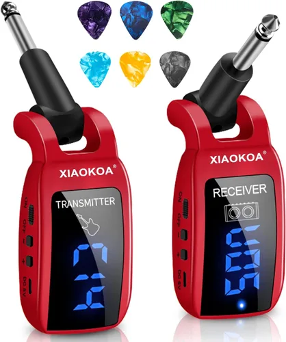 Vista 9 de Sistema de guitarra inalámbrica, transmisor y receptor de audio de carga, rango de 100 pies, para práctica de enseñanza de instrumentos, conciertos