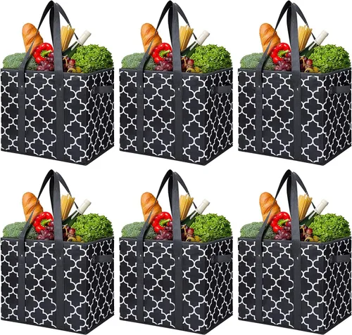 Vista 16 de Bolsas reutilizables para comestibles, paquete de 2 unidades, plegable, lavable, cesta de almacenamiento grande, color negro Contenedores