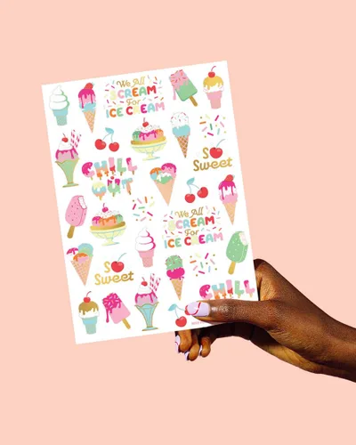 Vista 5 de xo, Fetti Tatuajes temporales para fiesta de cumpleaños de helados para niños, 56 estilos de purpurina Postre, suministros de fiesta de baby