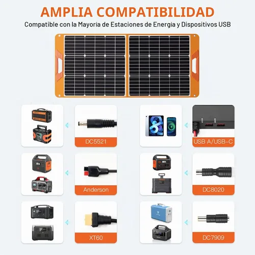 Vista 3 de Paneles solares de 100 vatios portátiles, 24% de alta eficiencia, 18V, cargador solar plegable con salidas USB para estaciones de energía