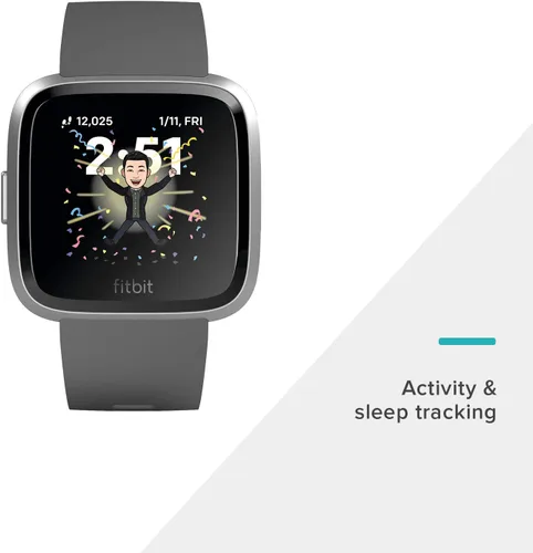 Vista 2 de Fitbit Versa Lite - Reloj inteligente, GPS, carbón/aluminio plateado, talla única (bandas S y L incluidas)