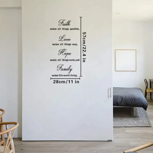 Vista 2 de LZYMSZ - Calcomanías de pared de 16.5 x 23.5 pulgadas con citas de fe, amor, esperanza Removable DIY Saying Wall Art Decals Family Sticker Set