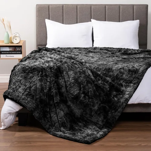 Vista 7 de PAVILIA - Manta de piel sintética reversible con diseño tie-dye color negro, suave, mullida y cálida, mantas y cobijas de sherpa para cama, manta