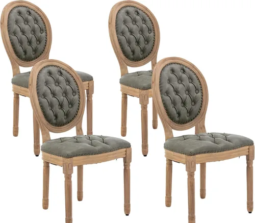 Vista 24 de LKTART Juego de 2 sillas de comedor francesas de piel sintética con botón y cabezal de clavos para sala de estar, cocina, sillas laterales ovaladas