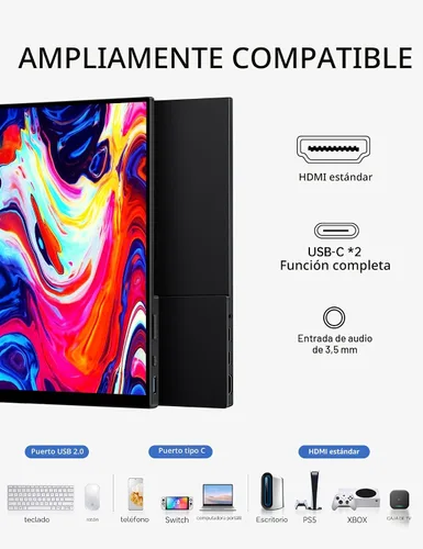 Vista 5 de CAPERAVE Monitor Portátil Táctil de 15.6'', Pantalla Táctil FHD IPS con Vidrio Templado, Monitor de Viaje con Soporte y Altavoz, Monitores Externos