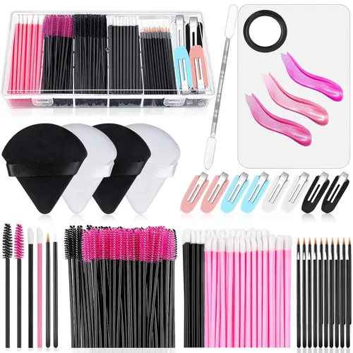 Vista 8 de Kit de aplicadores desechables con esponja de maquillaje, paleta de mezcla, suministros para artistas, accesorios, varitas de rímel, pinceles