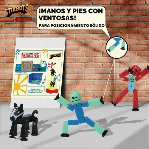 Vista 7 de STIKBOT Zing Zanimation What The Bot - Juego de figuras de acción especiales y animación, incluye 3, 1 trípode para teléfono móvil y escenario 2