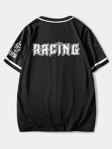 Vista 2 de GORGLITTER Camiseta de béisbol con estampado gráfico para hombre de manga corta con botones