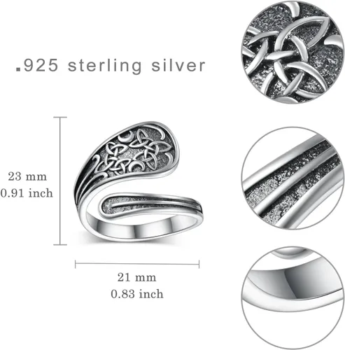 Vista 4 de Feijiesi Open Ring for Women Sterling Silver Thumb Ring Spoon Ring for Women Girls