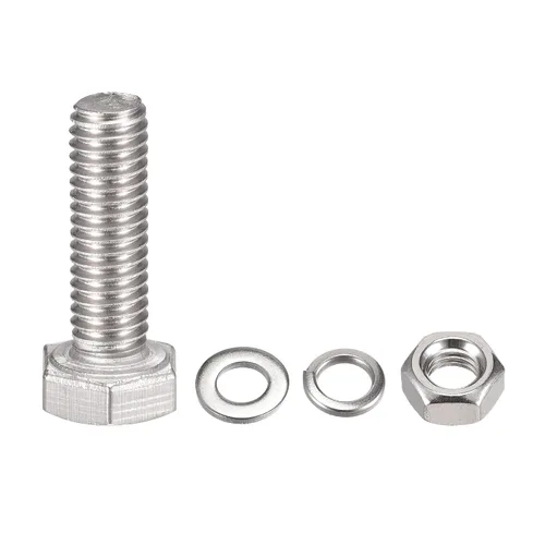 Vista 3 de uxcell Tornillos de cabeza hexagonal M6 x 0.787 in, tuercas, kits de arandelas planas y de bloqueo, pernos hexagonales de rosca completa de acero