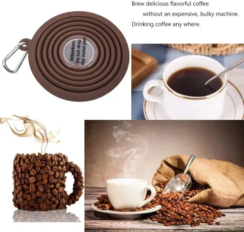 Vista 5 de Gotero de café plegable para verter sobre café, cafetera reutilizable de silicona, cafetera sin papel, apta para lavavajillas, mosquetón