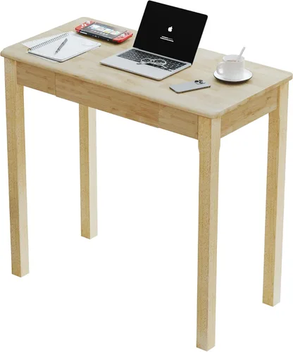 Vista 24 de Escritorio de madera maciza con cajones, escritorios estrechos simples de 24 x 16 pulgadas, mesa de estudio de madera de goma, escritorio pequeño