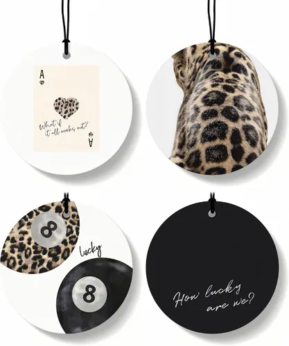 Vista 12 de Ambientador de coche de 8 bolas con estampado de leopardo de moda, 6 unidades, retro coqueta, guepardo, póquer, ambientador colgante para bar