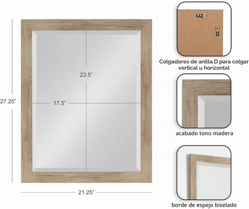 Vista 3 de DesignOvation Beatrice - Espejo de pared rectangular decorativo enmarcado, 21 x 27 pulgadas, marrón rústico, espejo rectangular de tocador para uso