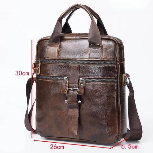 Vista 7 de Bolso de hombro de cuero genuino para hombres, bandolera ajustable con caja de regalo
