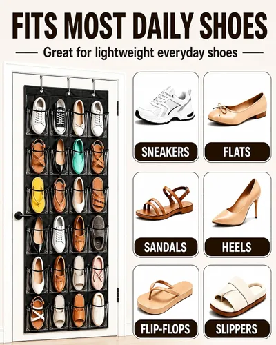 Vista 3 de Organizador de Zapatos Sobre la Puerta - Zapatero que Ahorra Espacio para Puerta de Closet con 24 Bolsillos y Gancho, Soporte para Zapatos