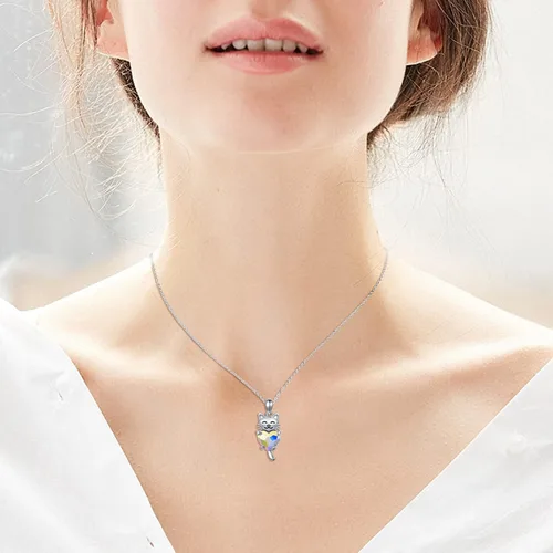 Vista 5 de JUSTKIDSTOY Collar de gato de plata de ley 925 con colgante de animal lindo con cristal de gato, regalo de joyería para mujeres y niñas amantes