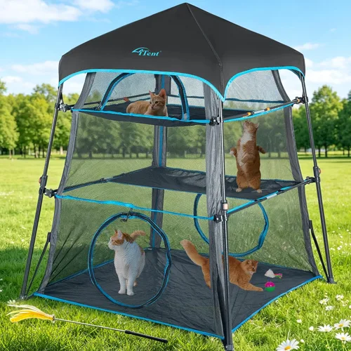 Vista 12 de Cerca para Gatos con Torre y Tienda de Campaña para Gatito y Gato para Interior y Exterior, Jaula para Gatos de 3 Niveles Interior, X-Grande Catio