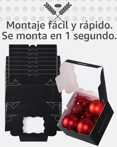 Vista 4 de qiqee Cajas de panadería negras con ventana de 4 x 4 x 2.5 pulgadas, 100 paquetes de mini cajas de galletas para macarrones, cajas de pastelería